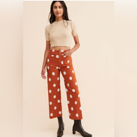 Anthropologie Pants - Anthropologie Maeve Colette cropped wide leg polka dot pants size 29